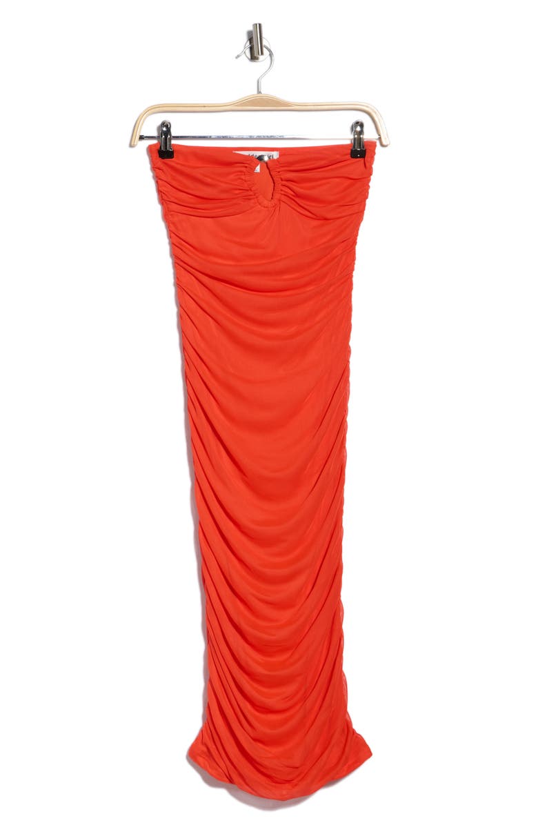 Madden Girl Strapless Ruched Mesh Body-Con Dress, Main, color, Tomato