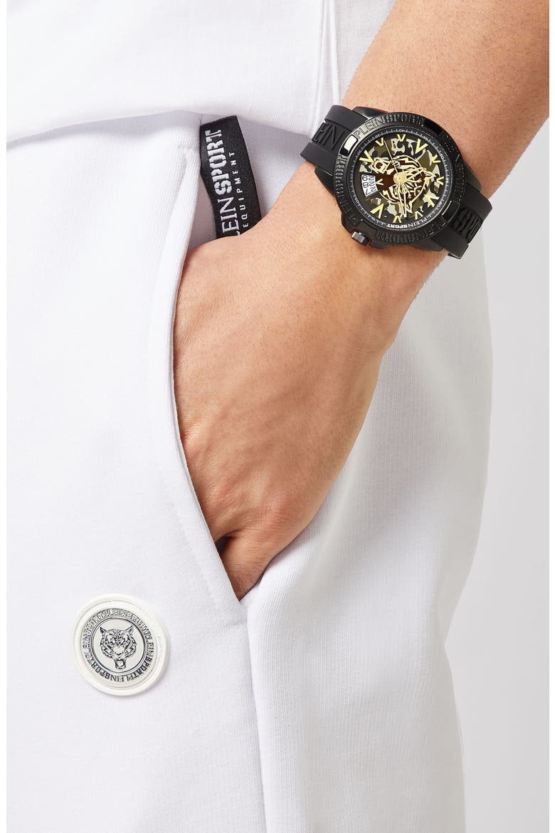Touchdown Silicone Strap Watch, 44mm, Alternate, color, IP BLACK