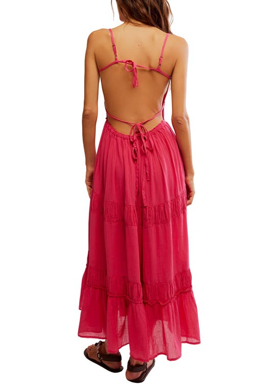 Free People Taking Sides Tiered Cotton Maxi Dress In Rose Bright
