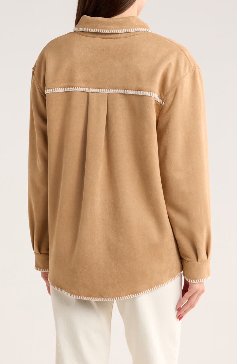 Ellen Tracy Contrast Stitch Faux Suede Jacket, Alternate, color, Beige