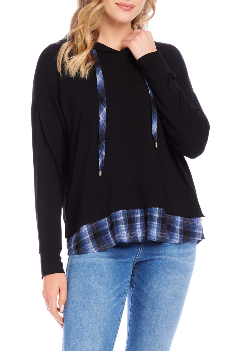 Contrast Hem Hoodie, Main, color, BLACK