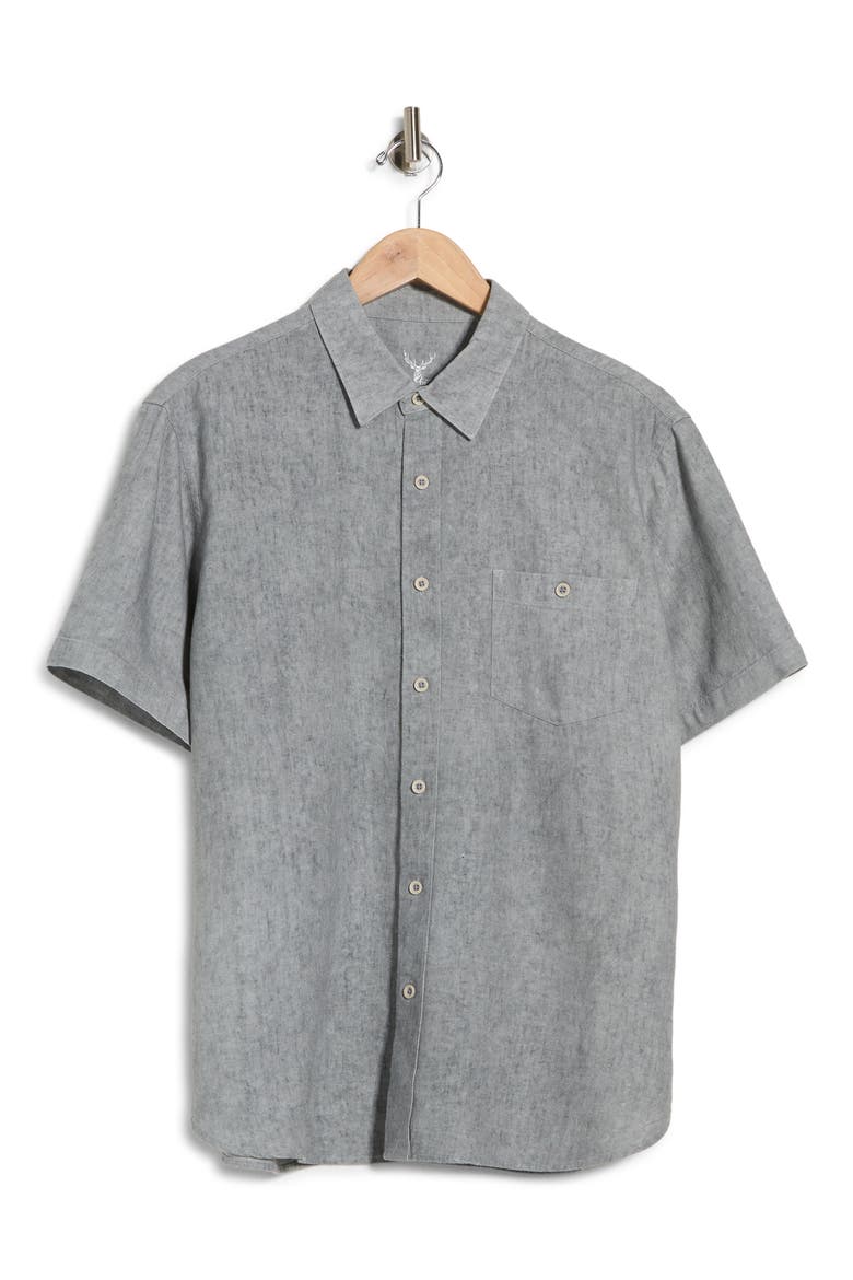 Short Sleeve Pigment Washed Linen Blend Shirt, Alternate, color, GREY