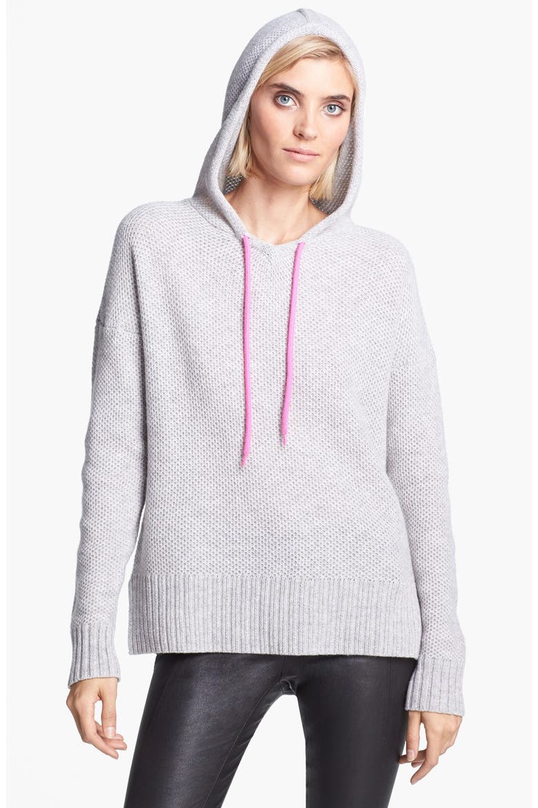 Honeycomb Stitch Cashmere Hoodie, Alternate, color, FOG/ SHOCK