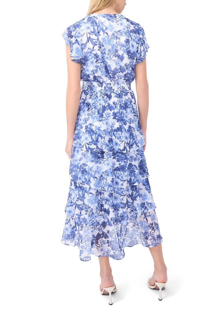 Halogen<sup>®</sup> Floral Tiered Flutter Sleeve Maxi Dress, Alternate, color, Classic Navy