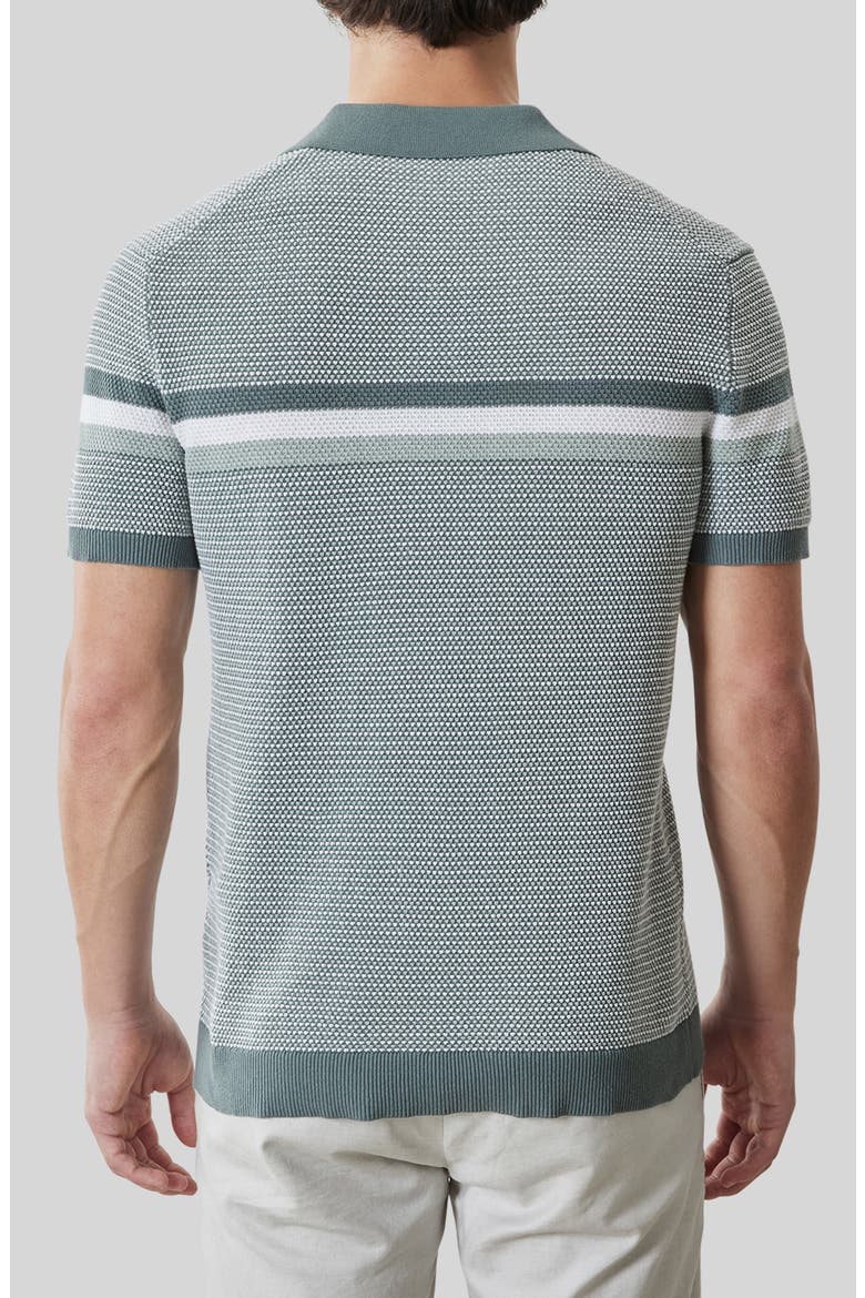 Rourke Placed Stripe Cotton Polo Sweater, Alternate, color, OLIVE DUST