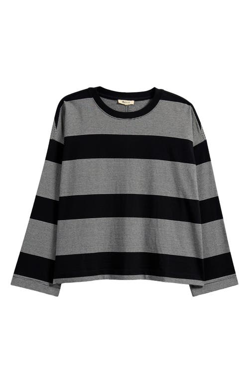 Madewell Stripe Oversize Crewneck Long-Sleeve T-Shirt in Jet Black 