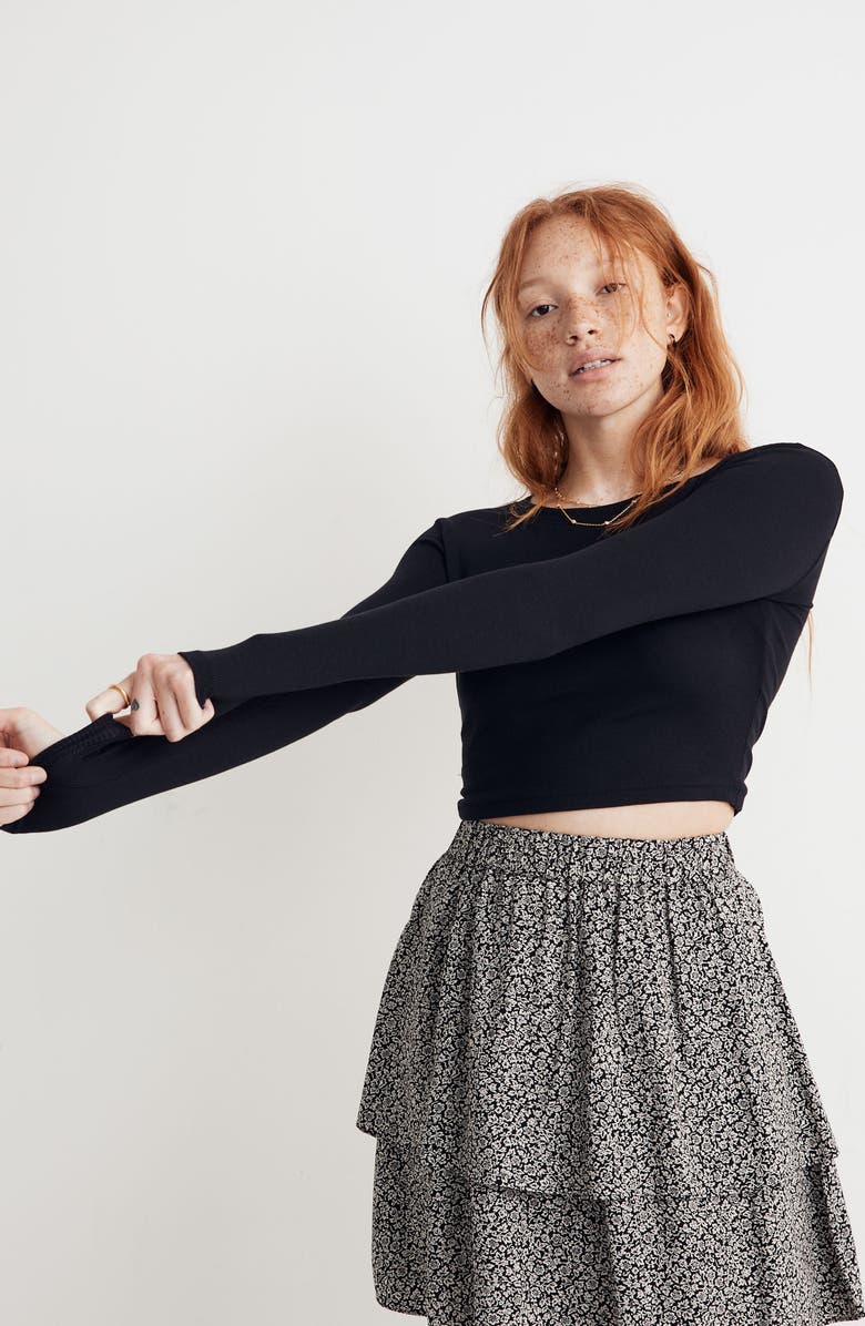 Madewell Fine Ribbed Supercrop Crewneck Long Sleeve T-Shirt, Alternate, color,