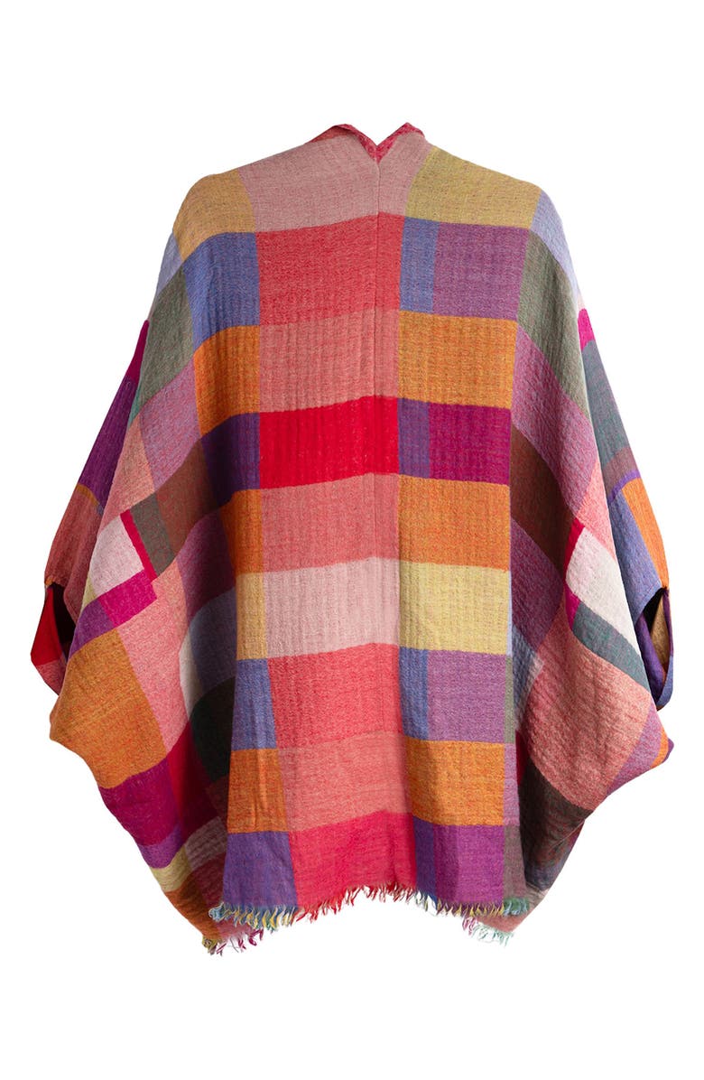 SAACHI Rainbow Plaid Wool Ruana, Alternate, color, Yellow Multi