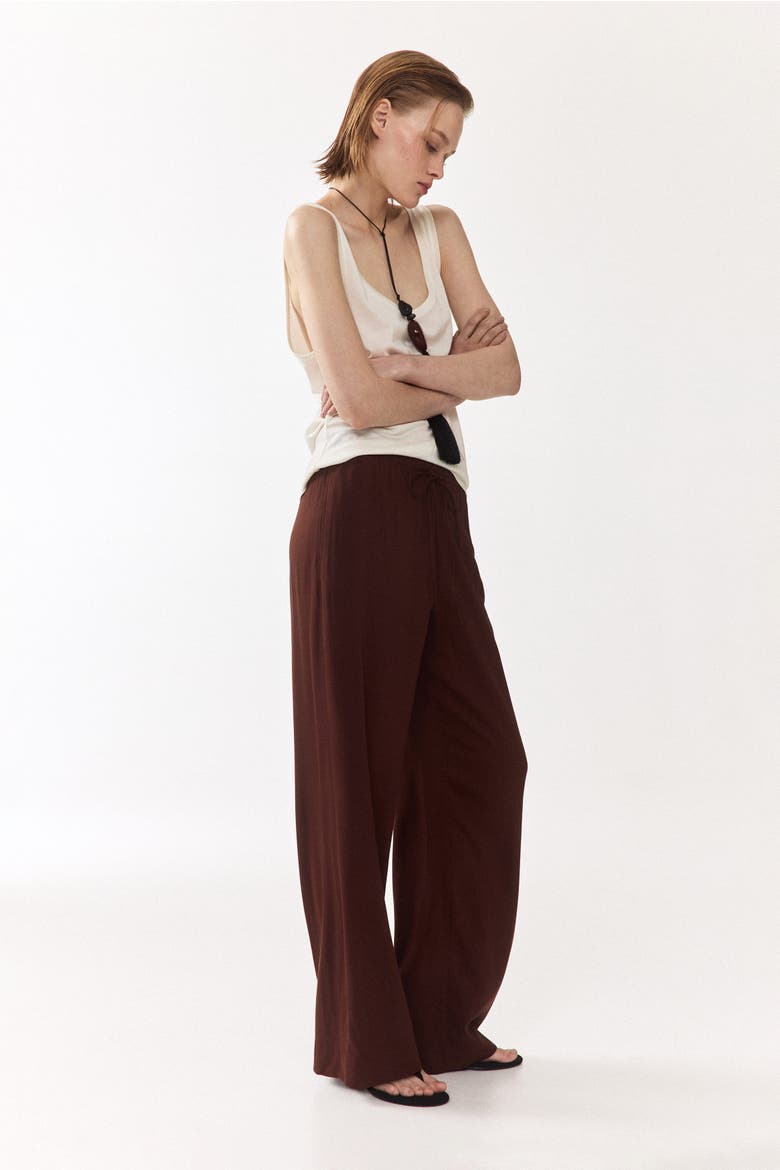 Wide-cut Pull-on Pants, Alternate, color, Brown