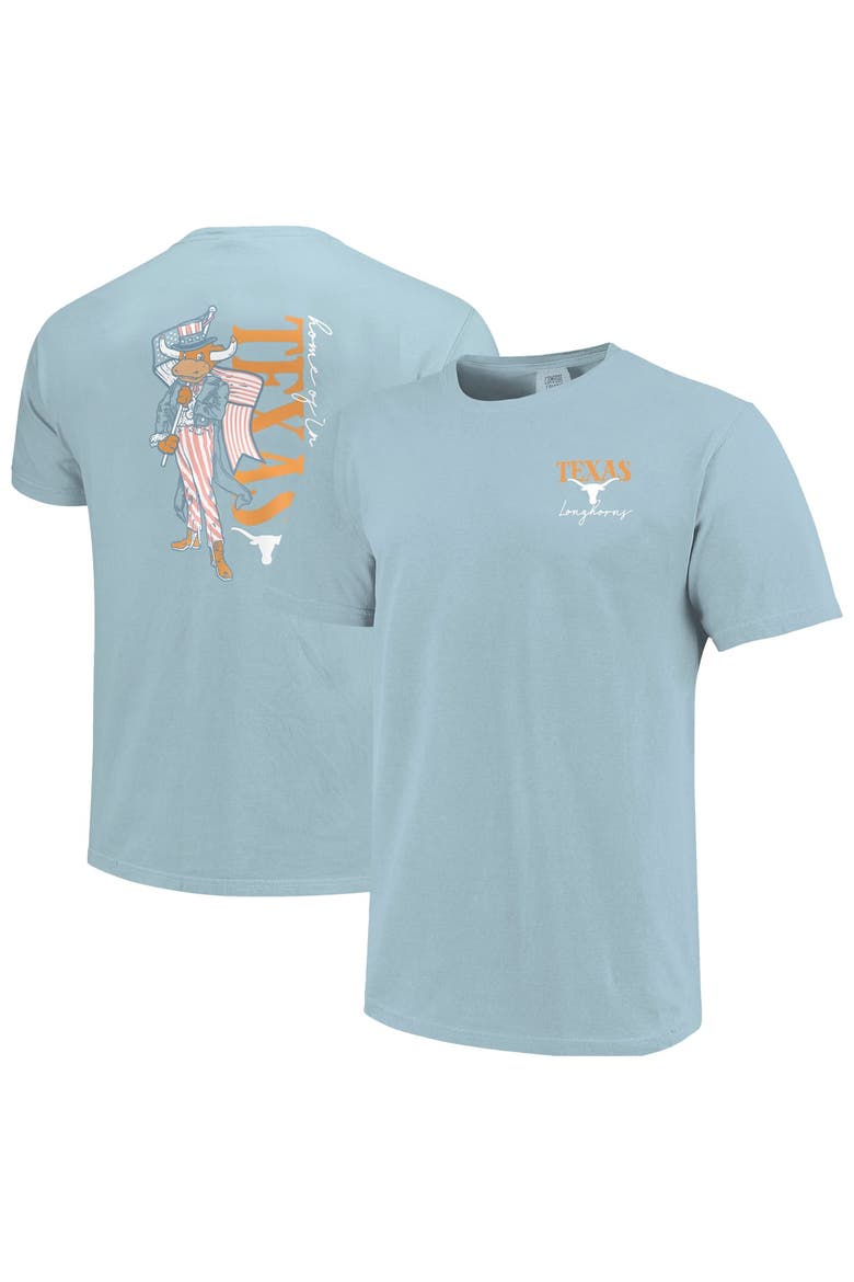 Women's Light Blue Texas Longhorns Americana Mascot Comfort Colors T-Shirt, Main, color, Light Blue