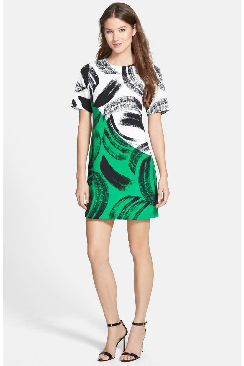 'Artful Strokes' Short Sleeve Shift Dress, Main, color, LUSH GREEN