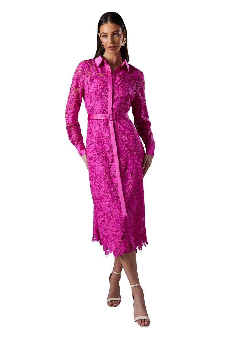Lace Long Sleeve Shirt Dress, Main, color, Magenta
