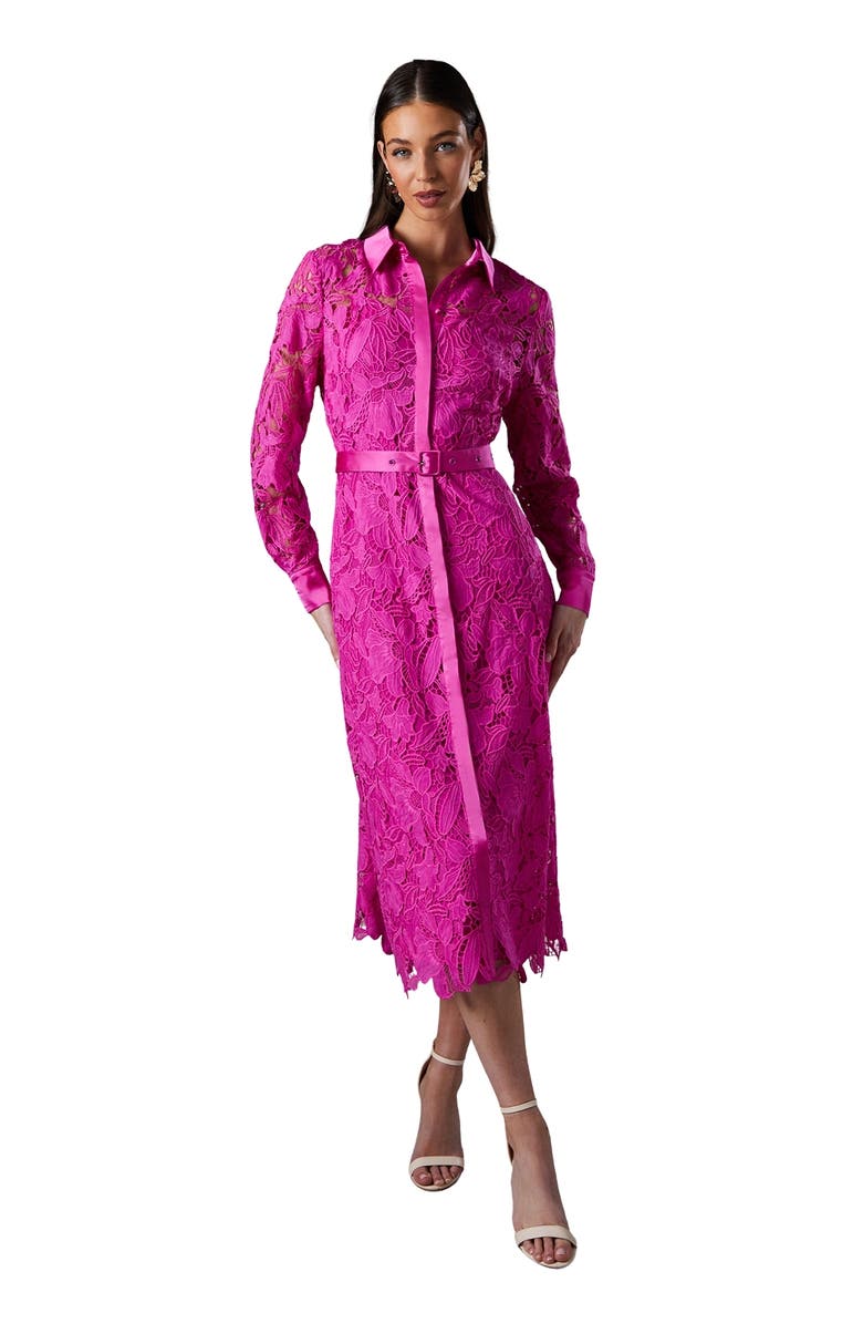 Coast Lace Long Sleeve Shirt Dress, Main, color, Magenta