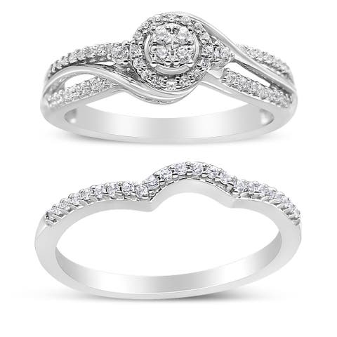 Silver 1/3 Cttw Diamond Bridal Set Ring and Band