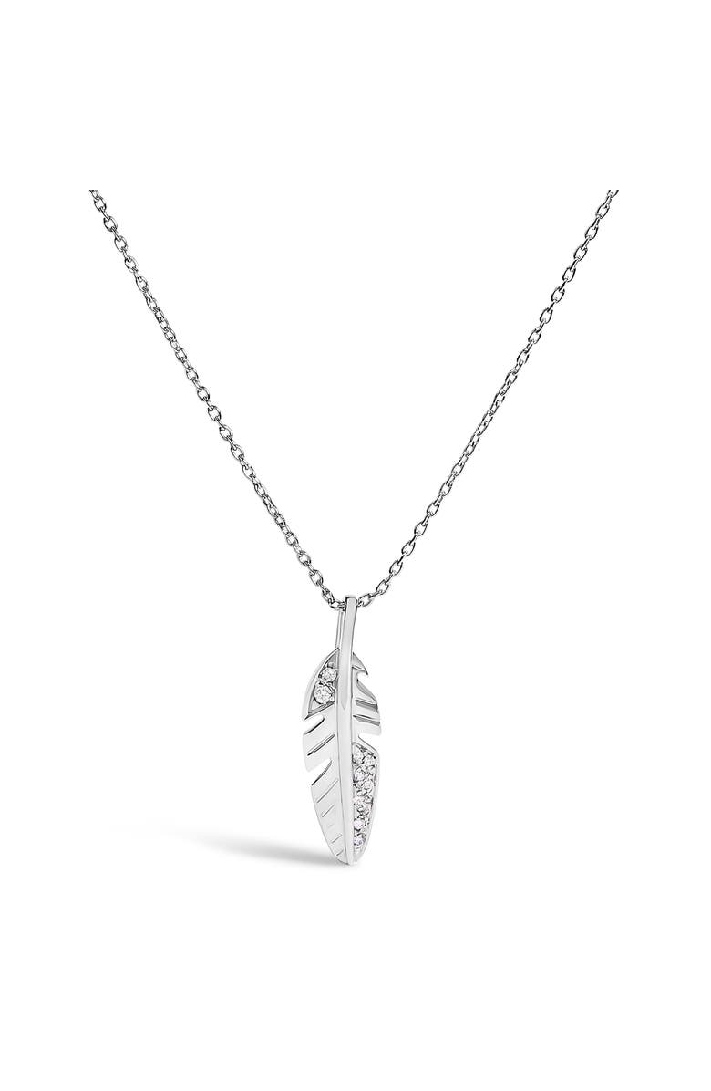 Haus of Brilliance 14K White Gold Diamond Accent Feather Pendant Necklace, Main, color, White Gold