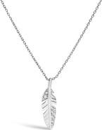 Haus of Brilliance 14K White Gold Diamond Accent Feather Pendant Necklace