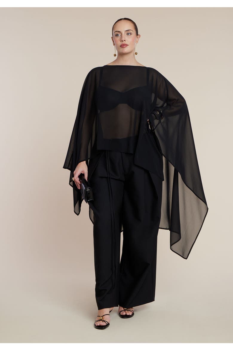 Sheer Dramatic Chiffon Cape, Alternate, color, BLACK ONYX