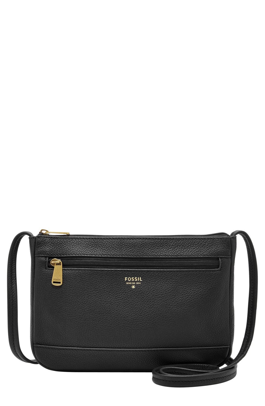 'Mini' Leather Crossbody Bag, Main, color, BLACK