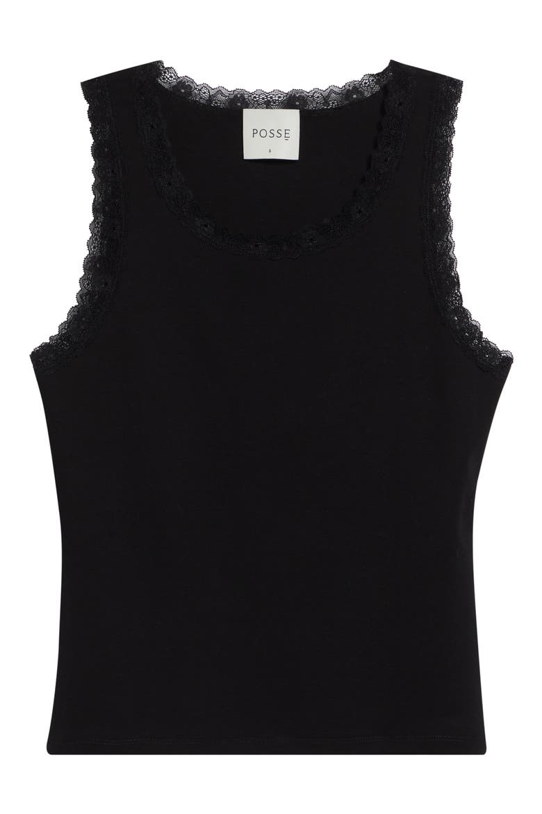 Roberta Lace Trim Cotton Tank, Alternate, color, BLACK