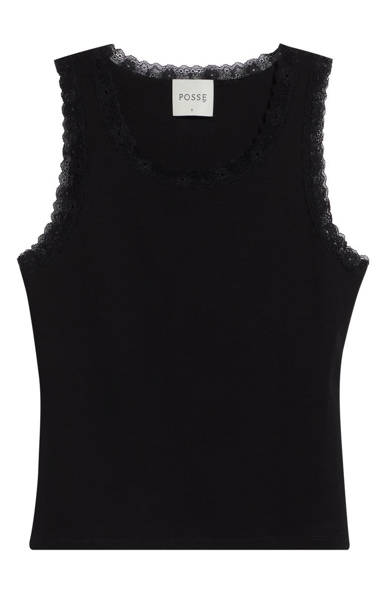 POSSE Roberta Lace Trim Cotton Tank, Alternate, color, Black