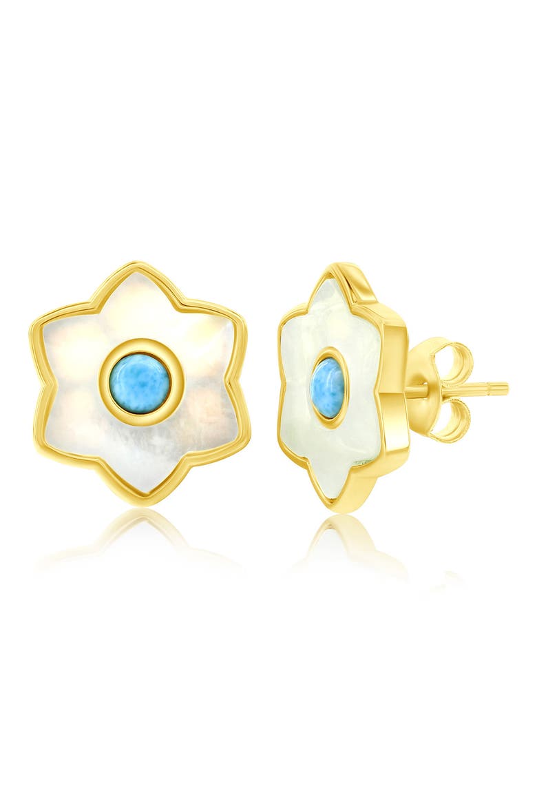 Larimar & Mother-of-Pearl Flower Stud Earrings, Main, color, BLUE/ GOLD