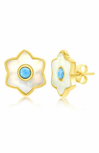 Larimar & Mother-of-Pearl Flower Stud Earrings