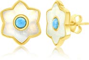 SIMONA Larimar & Mother-of-Pearl Flower Stud Earrings