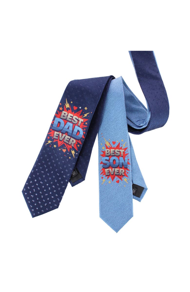 Trafalgar Best Duo Ever Daddy & Me Novelty Silk Neckties, Alternate, color, Blue