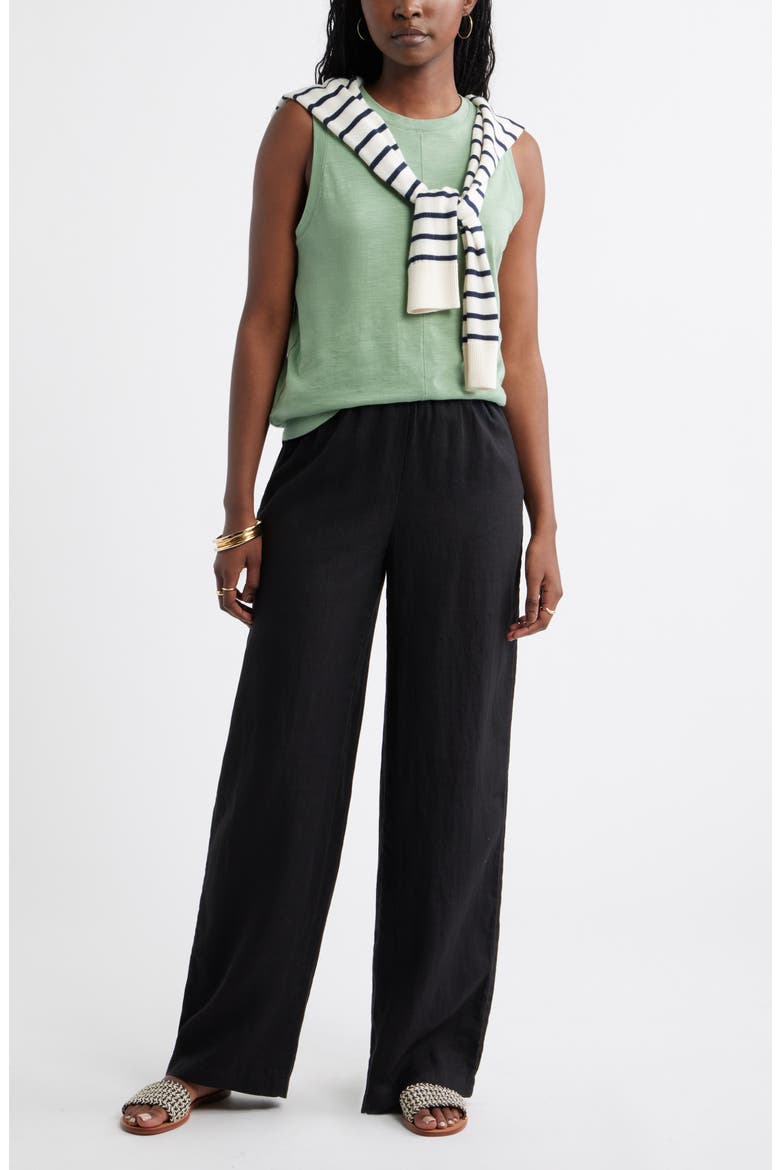 Wide Leg Linen Pants, Alternate, color, BLACK