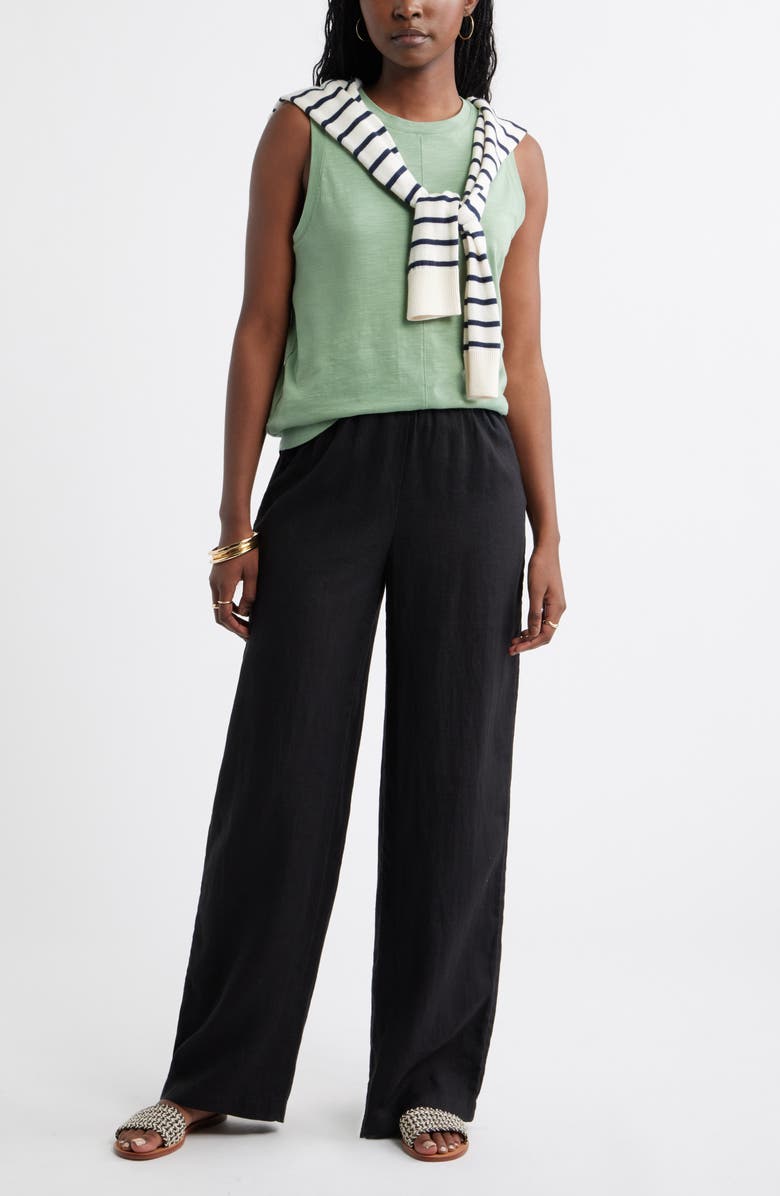 Caslon<sup>®</sup> Pull-On Wide Leg Linen Pants, Alternate, color, Black