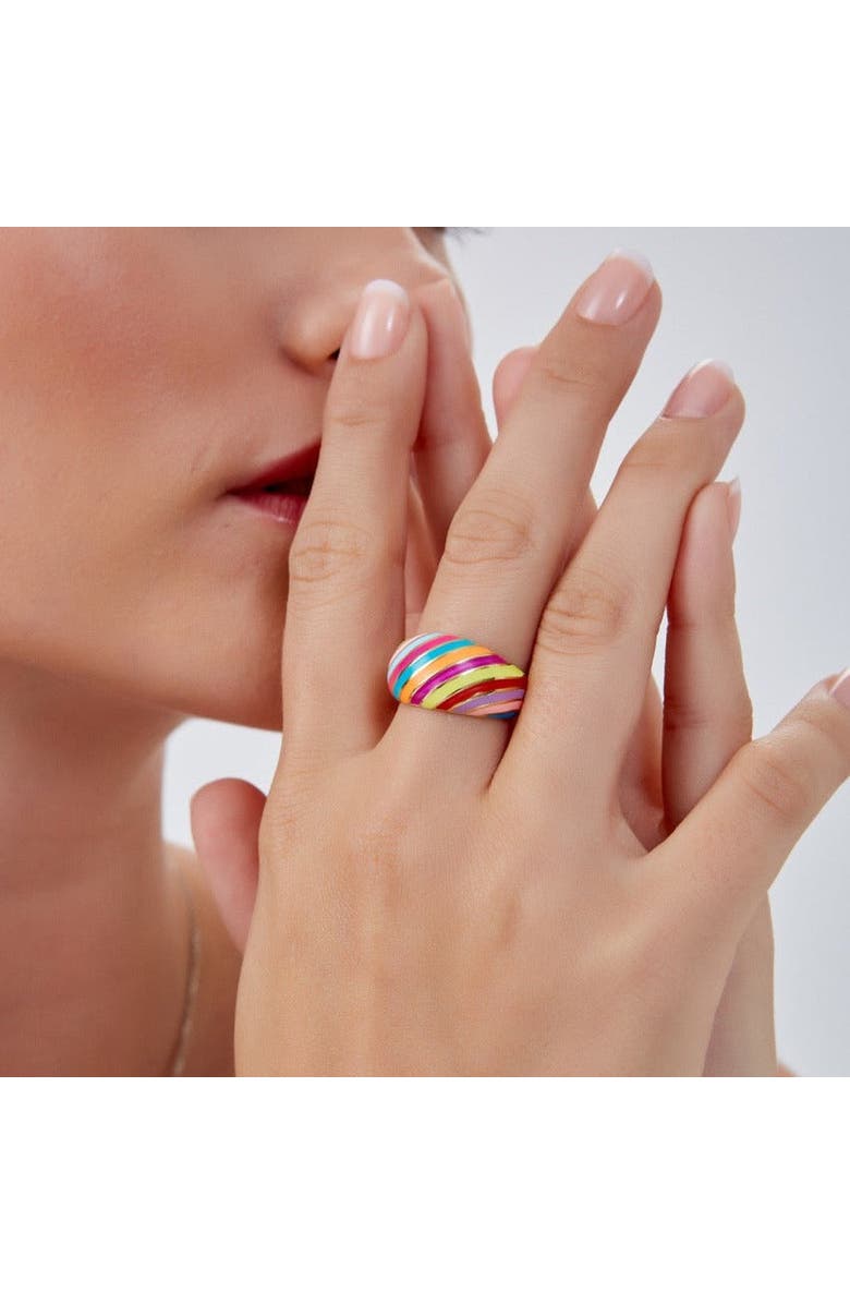 Spero London Enamel Rainbow Stripe Chunky Sterling Silver Ring, Alternate, color, Gold