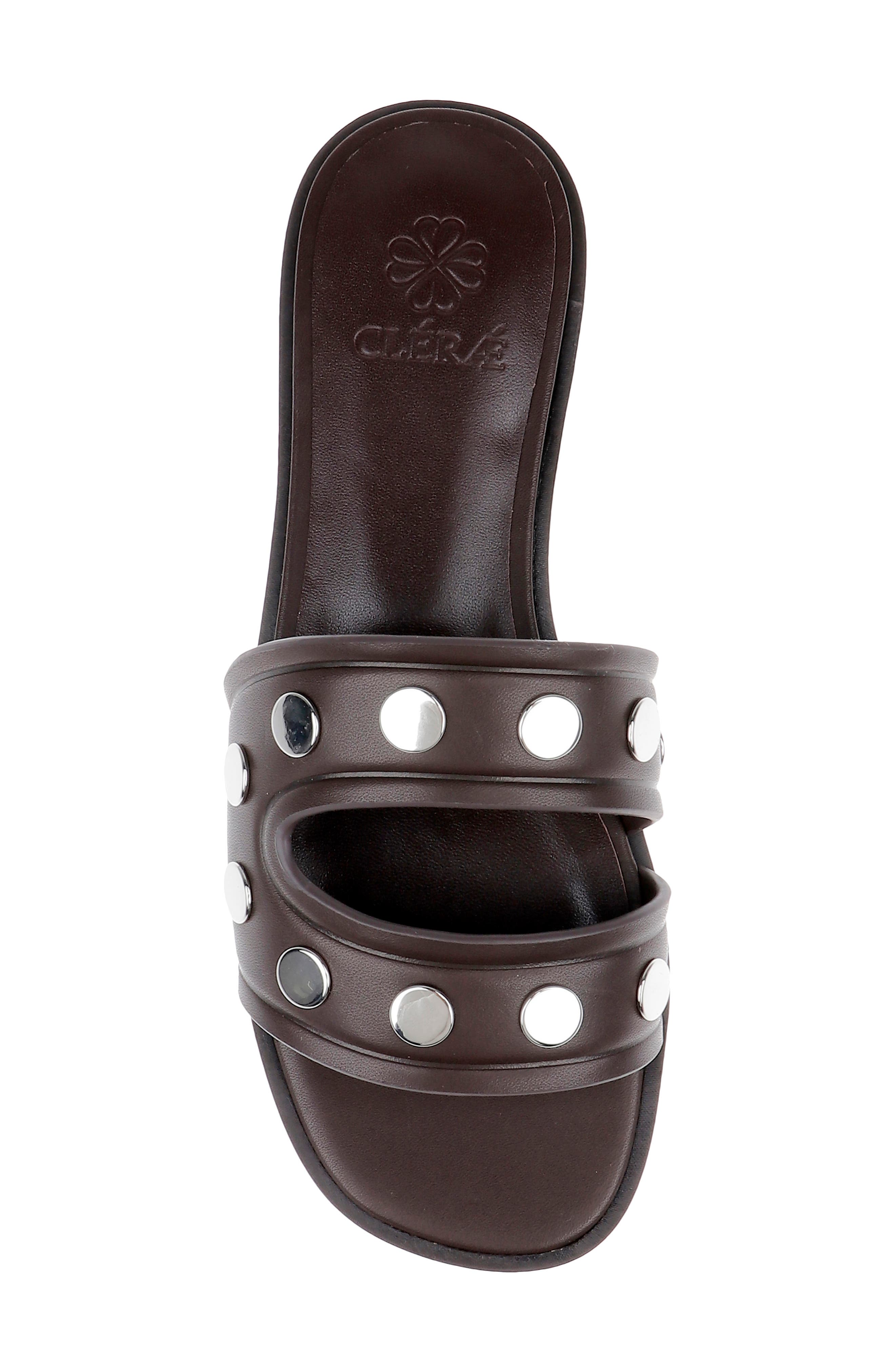 CLERAE Izel Slide Sandal, Alternate, color, Chocolate Leather