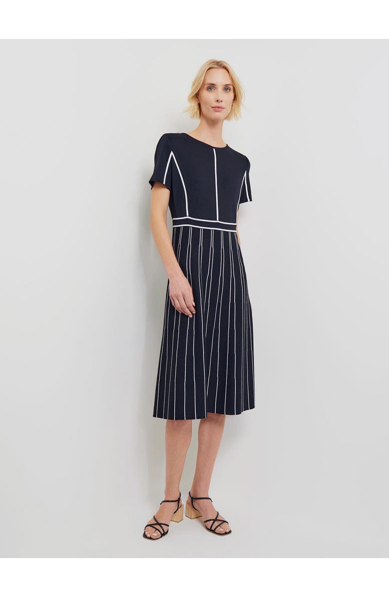 Misook Contrast Stripe A-Line Soft Knit Dress, Main, color, Black/White