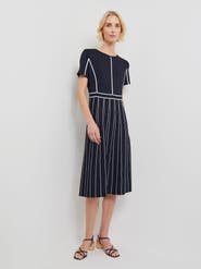 Misook Contrast Stripe A-Line Soft Knit Dress