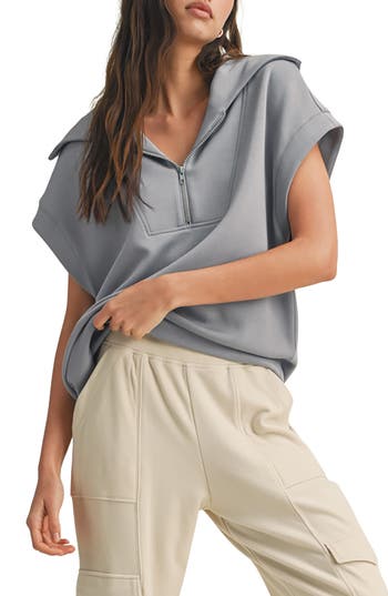 Wishlist Scuba Half Zip Muscle Top In Slate