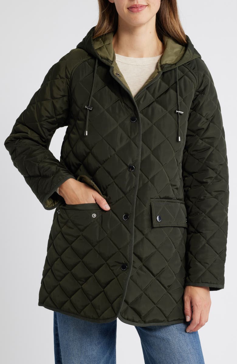 Lucky Brand Quilted A-Lined Hooded Coat, Main, color, 