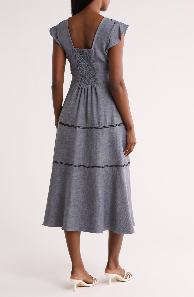 Crosshatch Cap Sleeve Tiered Midi Dress