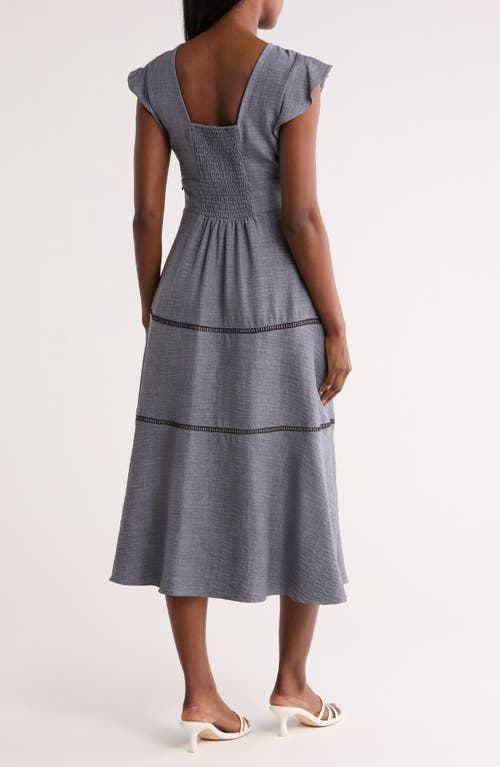 Calvin Klein Crosshatch Cap Sleeve Tiered Midi Dress In Multi