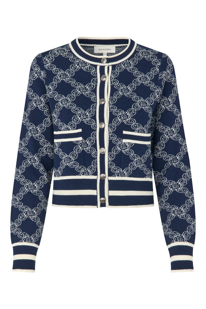 Sculpted Jacquard Button Cardigan, Alternate, color, Kudi Midnight