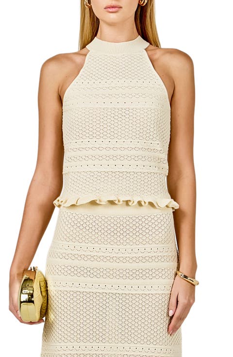 Pointelle Mock Neck Sweater Tank