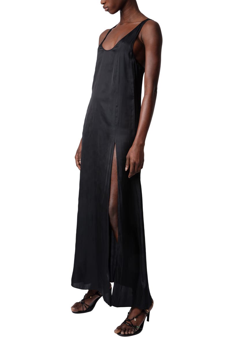 Rarys Satin Maxi Dress, Alternate, color, NOIR