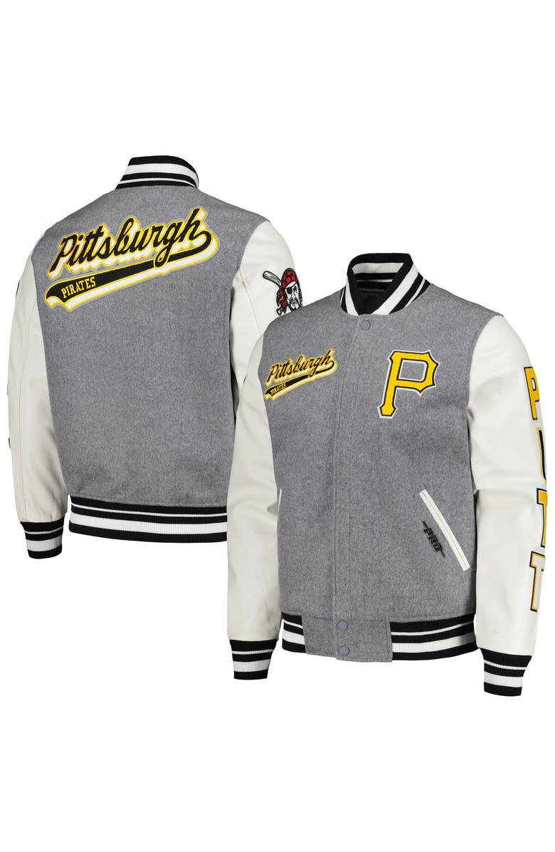PRO STANDARD Men's Pro Standard Heather Gray Pittsburgh Pirates Script Tail Wool Full-Zip Varity Jacket, Main, color, 