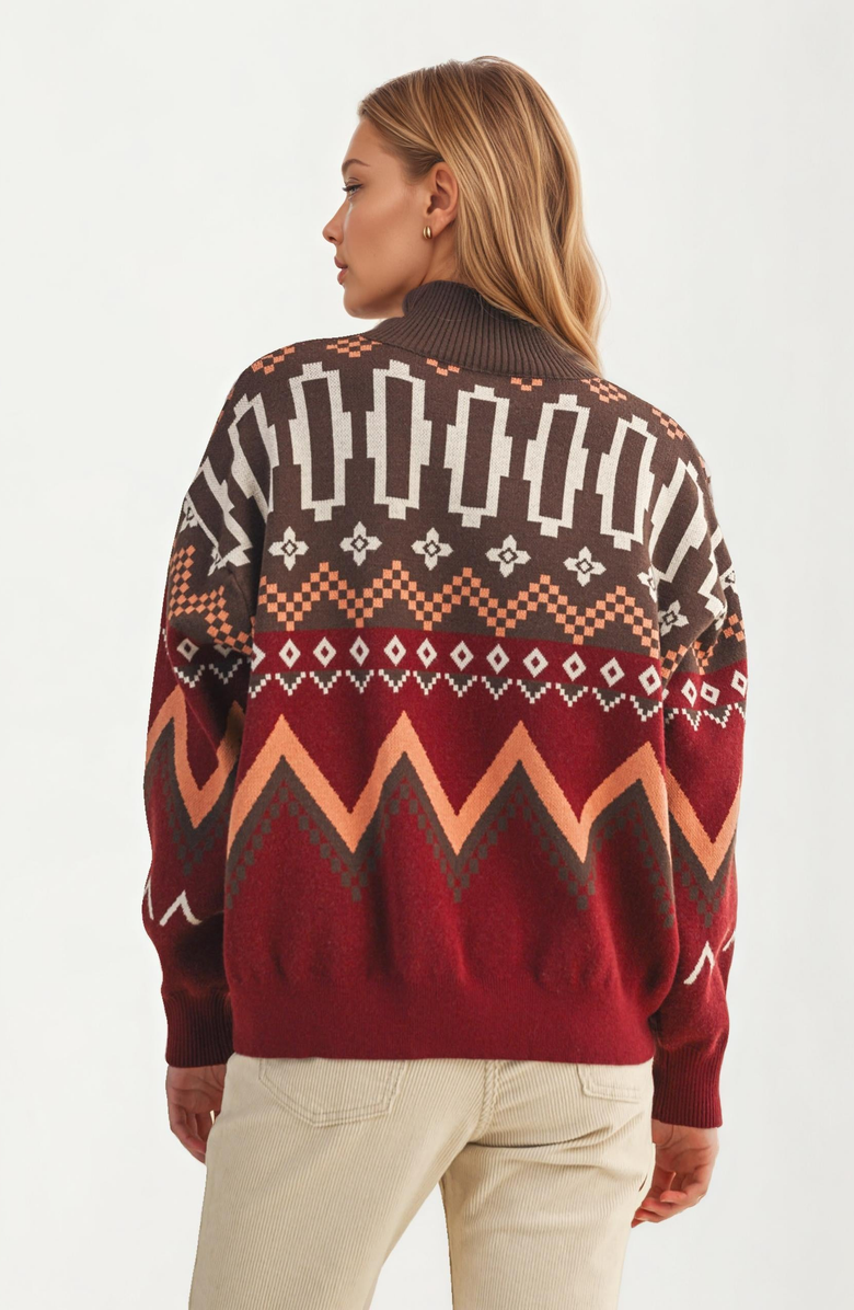 Knit and Lounge Half-Zip Geometric Sweater, Alternate, color, Rust / Terracotta