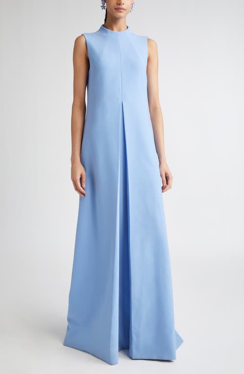 Carolina Herrera Mock Neck Pleated Gown In Blue