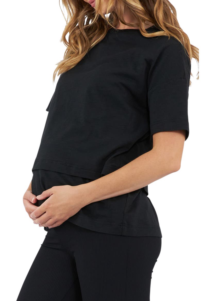 Claud Cotton Blend Maternity/Nursing T-Shirt, Alternate, color, BLACK