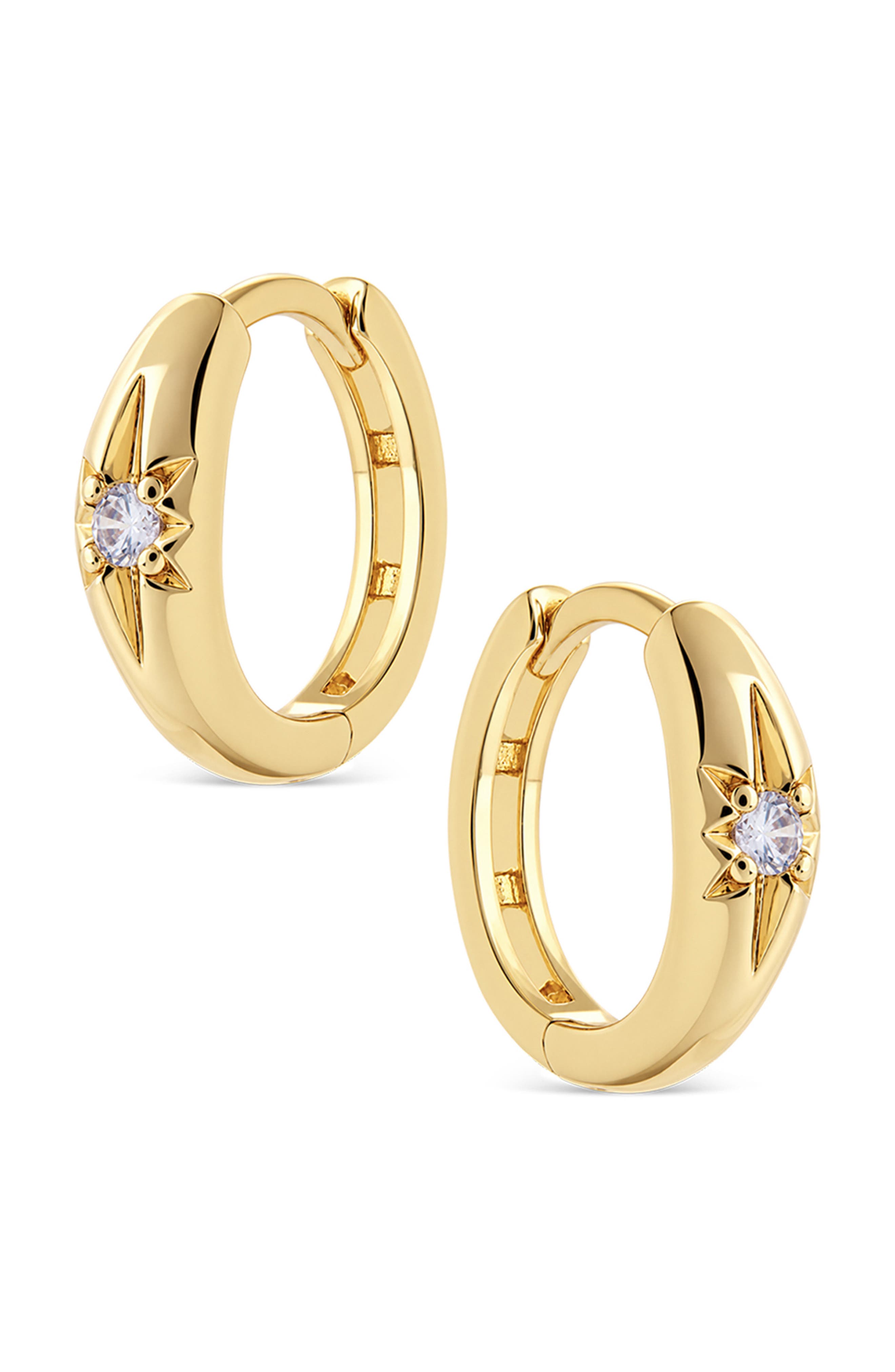 Cubic Zirconia Starburst Huggie Hoop Earrings