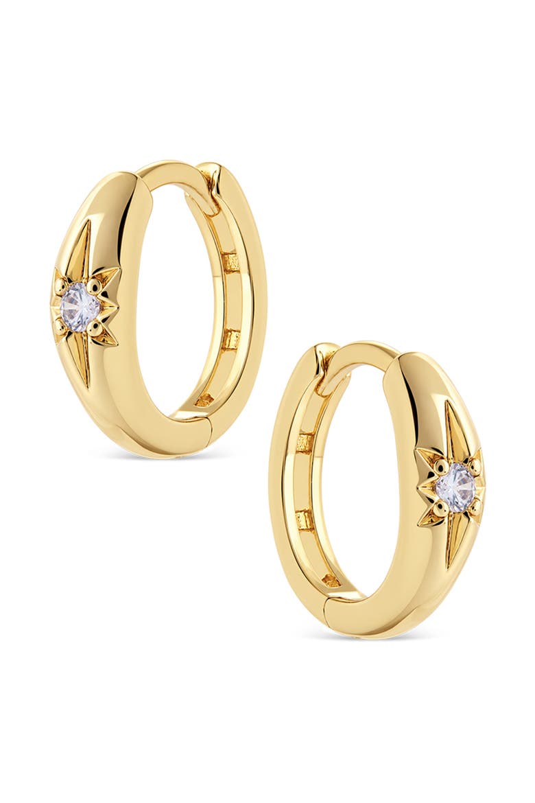 Cubic Zirconia Starburst Huggie Hoop Earrings, Main, color, GOLD