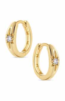 Cubic Zirconia Starburst Huggie Hoop Earrings