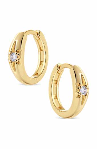 Cubic Zirconia Starburst Huggie Hoop Earrings