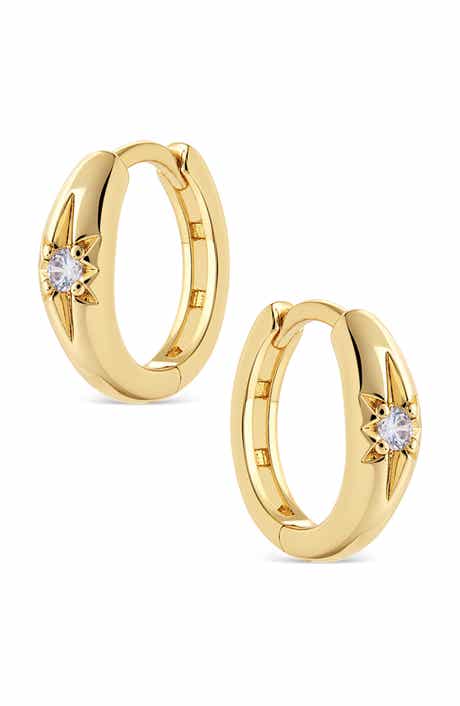 Cubic Zirconia Starburst Huggie Hoop Earrings